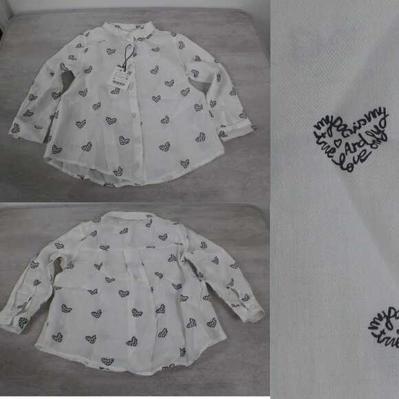 Zara Kids Size 5 Cotton Long Sleeve Button Down NEW Heart Casual Comfort Top - Picture 1 of 7